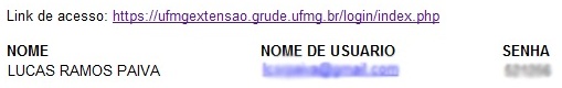 E-mail com dados para acesso ao Moodle